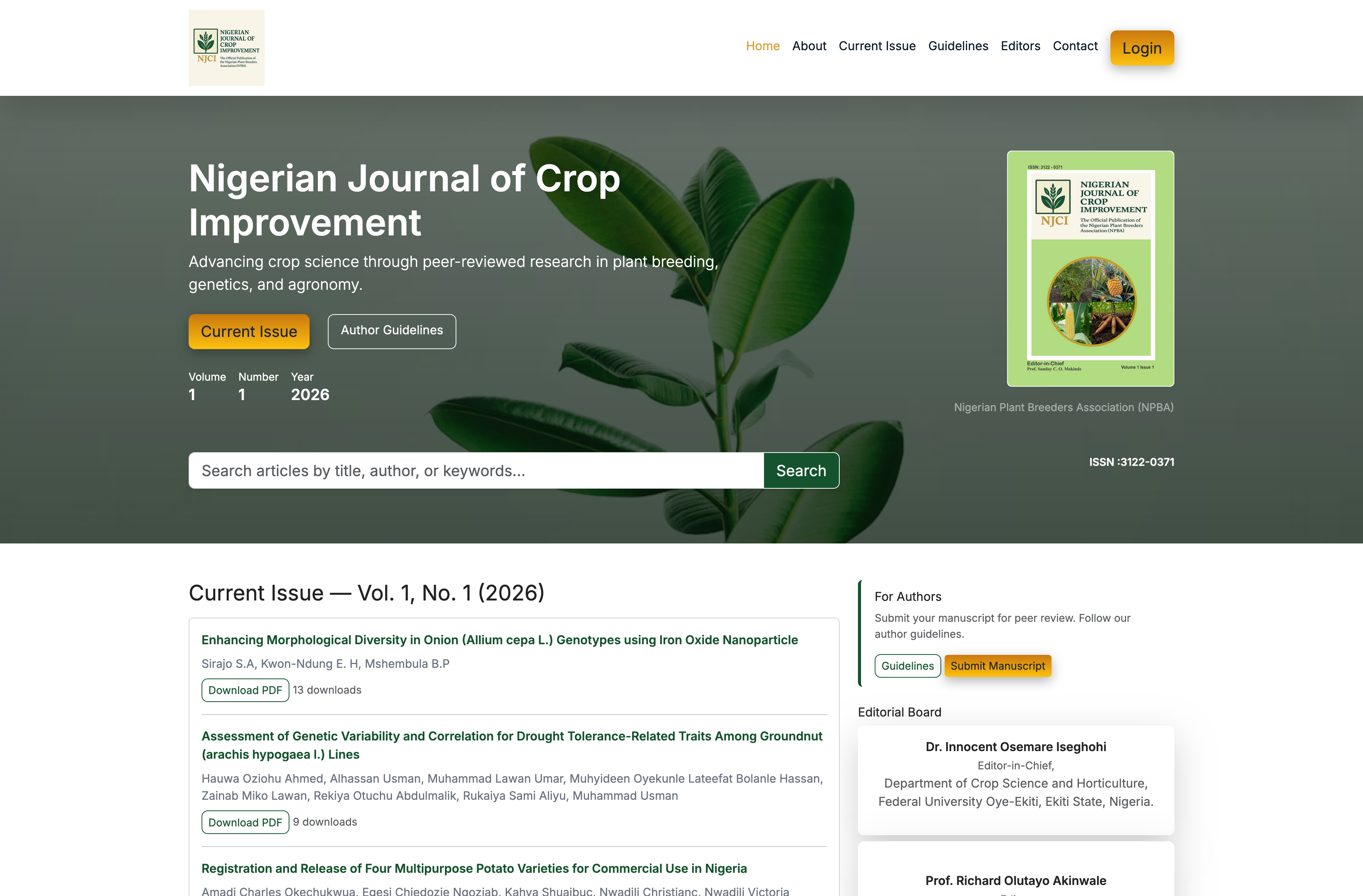 the Nigerian Journal of Crop Improvement (NJCI).